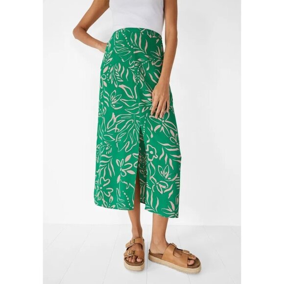Hush Women's Brea Midi Skirt In Painted Tropical Flower Green Pink Size 8 Boho - Picture 1 of 9